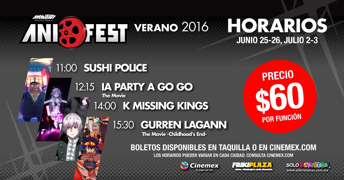 Anifest verano 2016 horarios