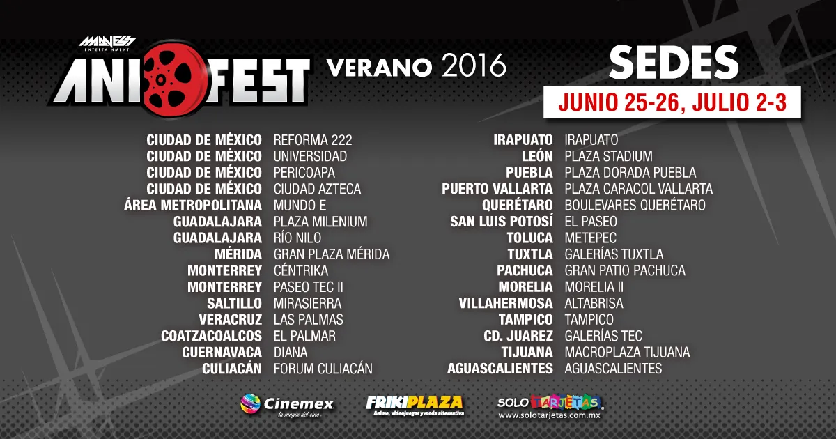 Anifest verano 2016 sedes