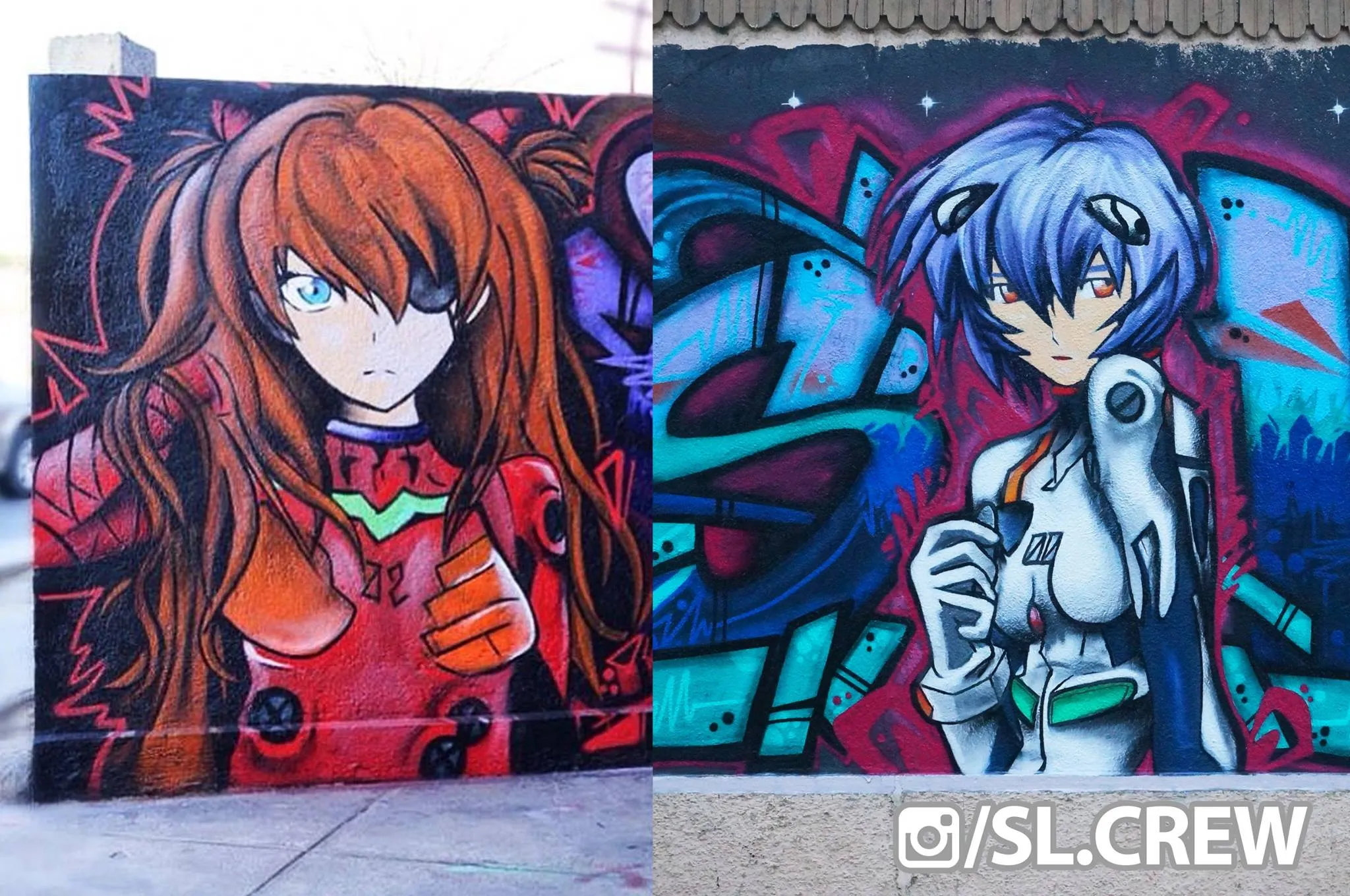 Rei Ayanami y Asuka Langley en este increíble graffiti hecho por Street Life Crew